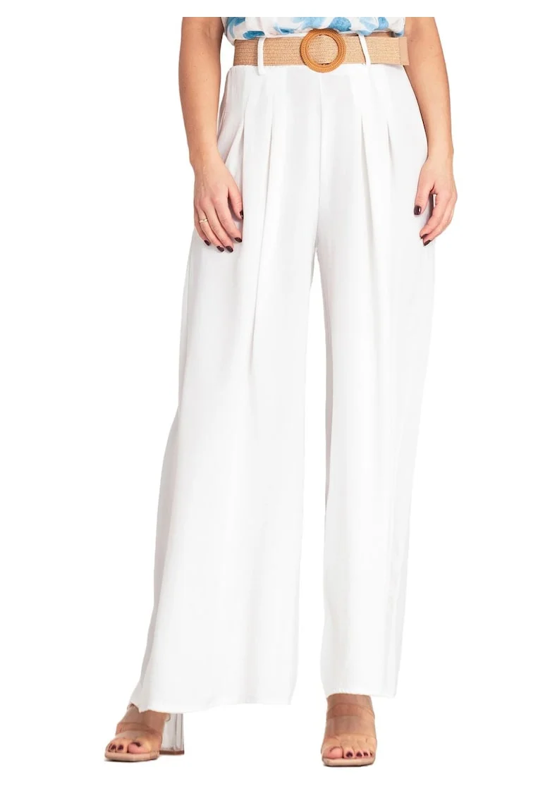 Pantaloni dama,  eleganti, alb, poliester,