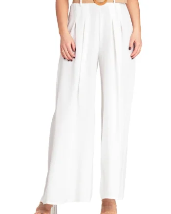 Pantaloni dama,  eleganti, alb, poliester,
