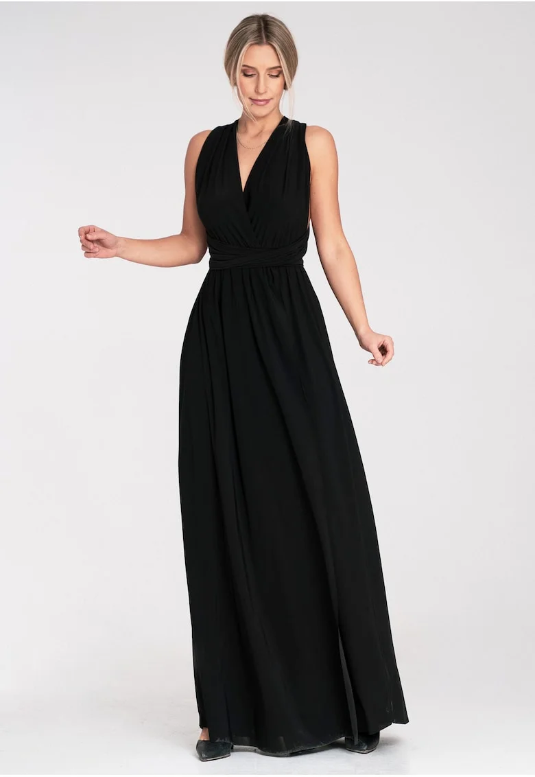 Rochie maxi,  poliester, neagra,