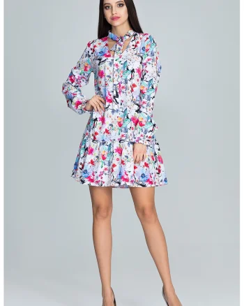 Rochie  M599, florala, multicolor, maneci lungi, poliester,