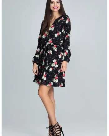 Rochie scurta  boho, florala, cu maneci bufante, multicolor, poliester,
