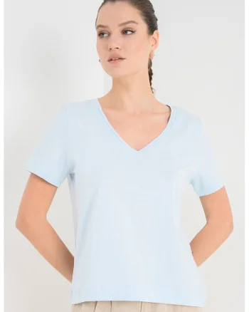 Tricou din bumbac cu decolteu in V
