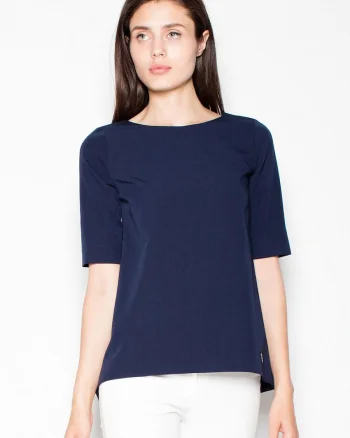 Bluza dama  bleumarin, asimetrica, cu decupaj spate, poliester-viscoza,