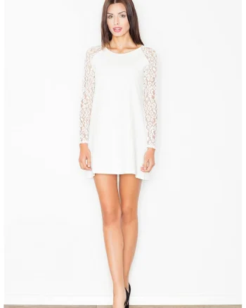 Rochie mini,  dantela, alba, poliester
