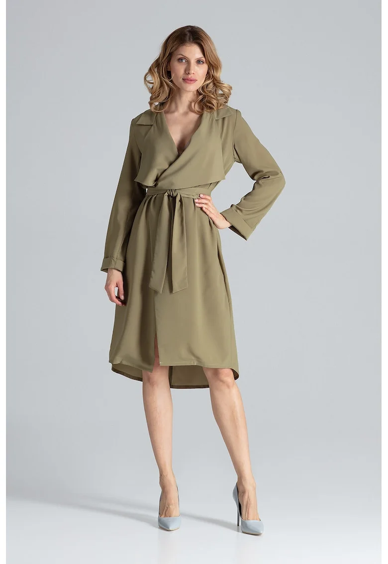 Rochie  M464, maneci lungi, verde, poliester
