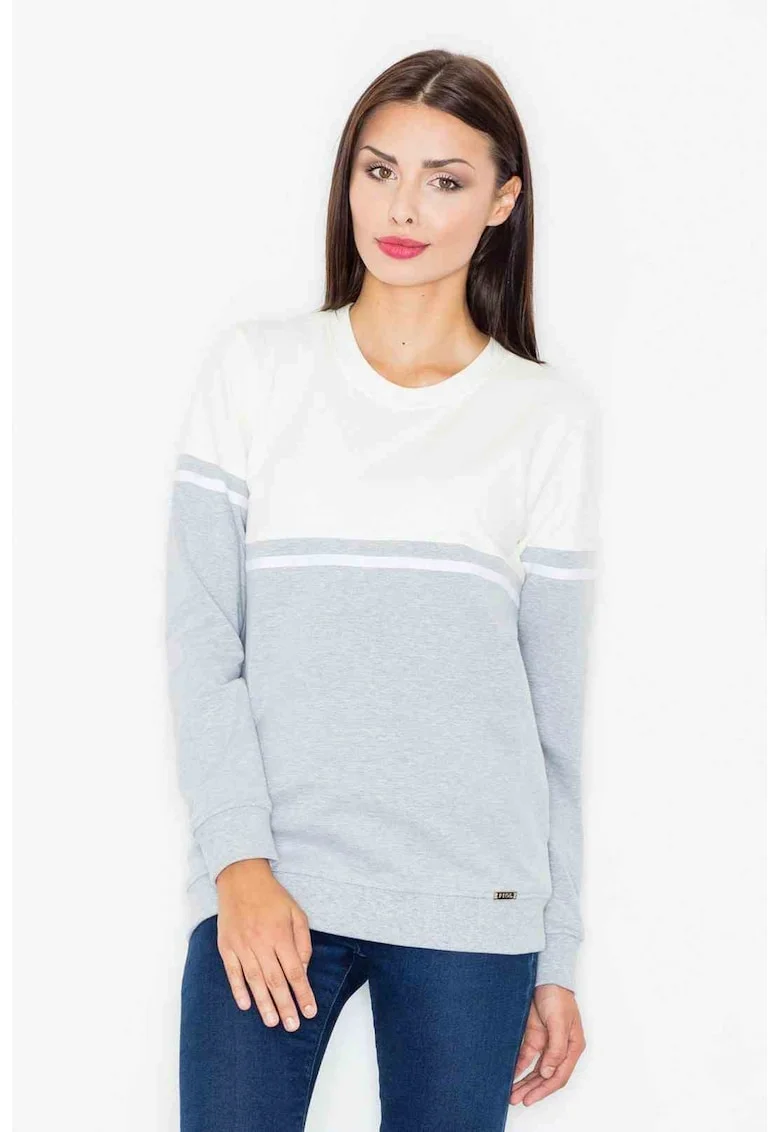 Bluza dama,  Bumbac/Elastan, Gri/Ecru,