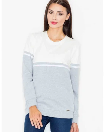 Bluza dama,  Bumbac/Elastan, Gri/Ecru,