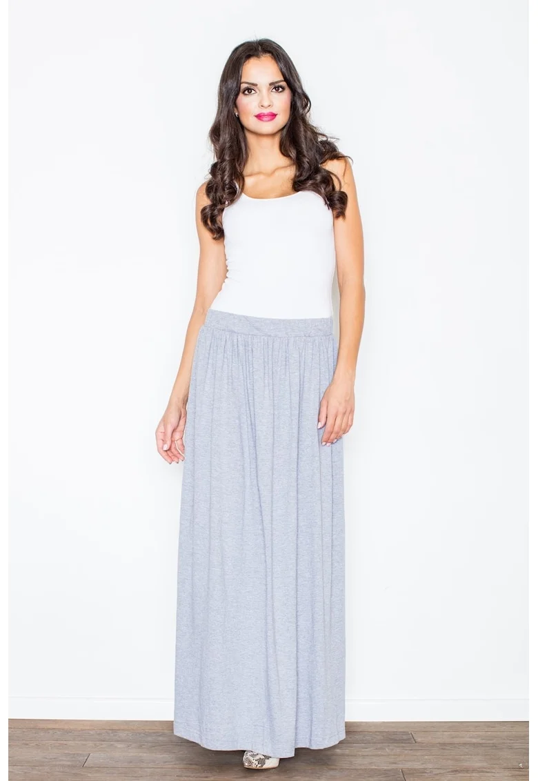 Fusta maxi  eleganta, gri, bumbac, pentru vara