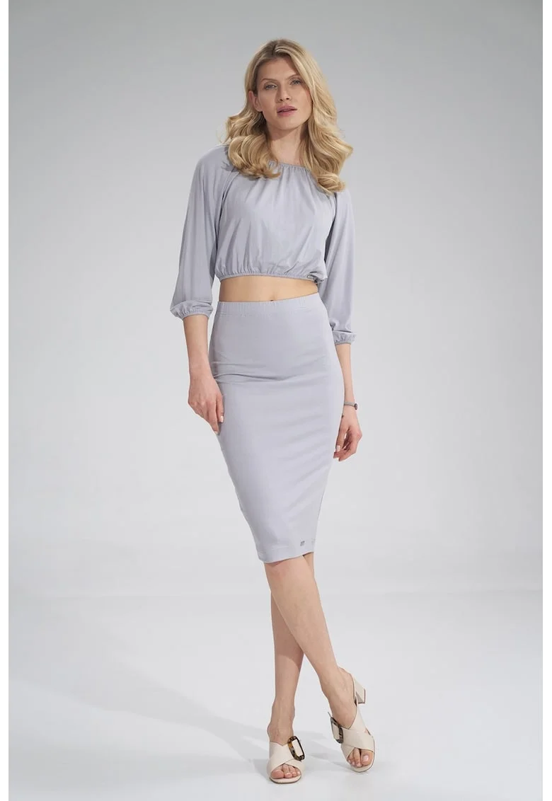 Fusta midi  vascoza, gri deschis,