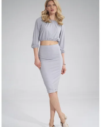 Fusta midi  vascoza, gri deschis,