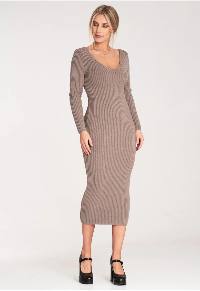 Rochie midi  mulata, bej, viscoza,