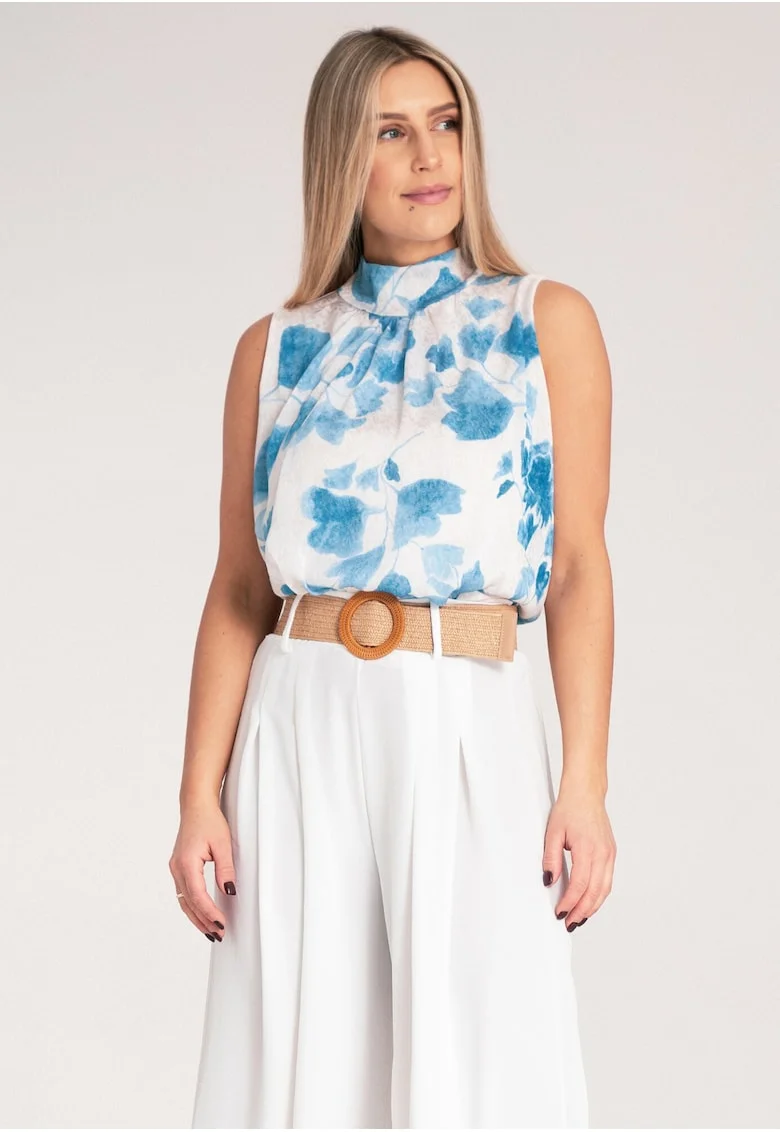 Bluza dama,  Fara maneci, Poliester, Alb/Albastru,