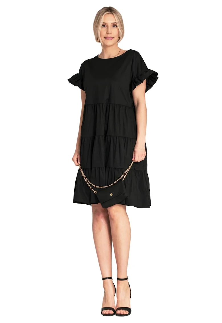 Rochie de vara,  M1182, volane, neagra, bumbac,
