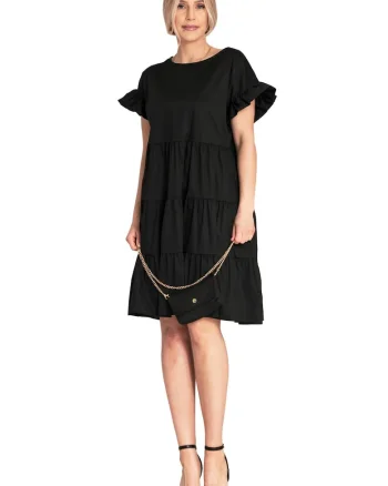 Rochie de vara,  M1182, volane, neagra, bumbac,