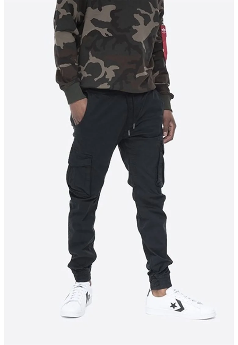 Pantaloni cargo cu snur in talie, Negru