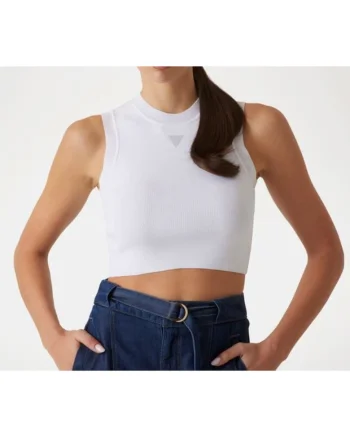 Top crop uni cu decolteu la baza gatului,