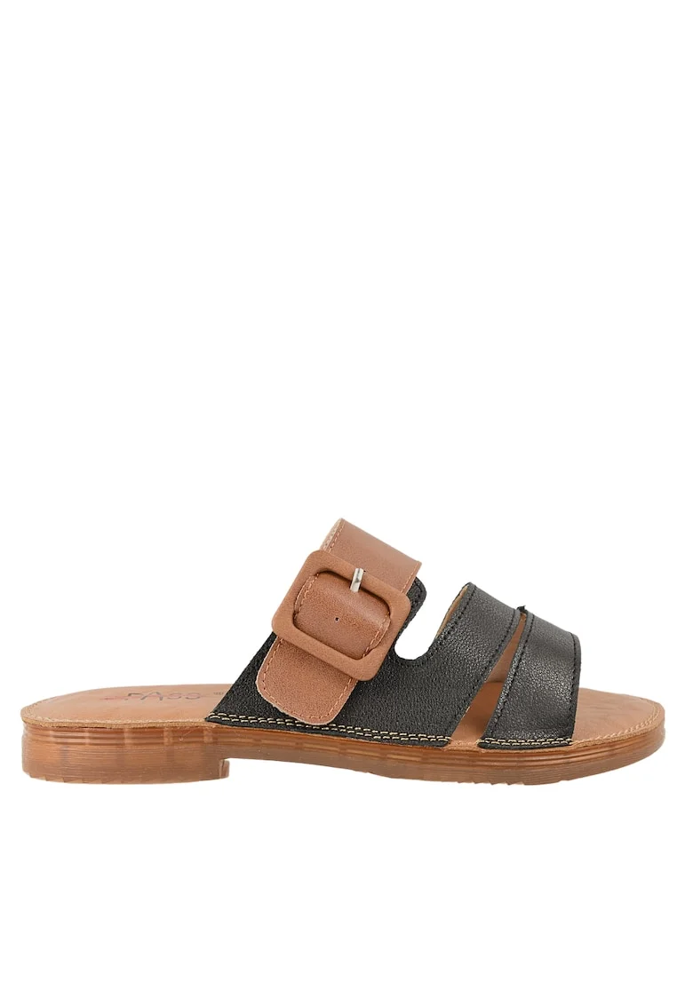 Papuci casual, dama,  XA60016A negru, piele naturala, Negru