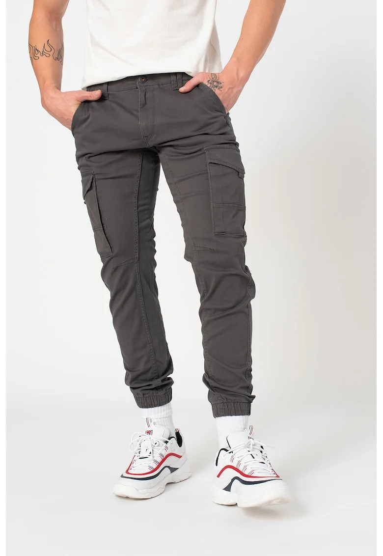 Jack&Jones, Pantaloni cargo conici Paul, Gri inchis