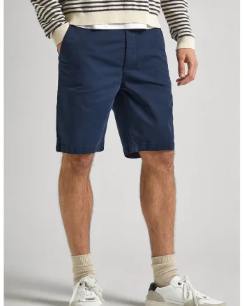 Bermude chino cu talie medie, Bleumarin