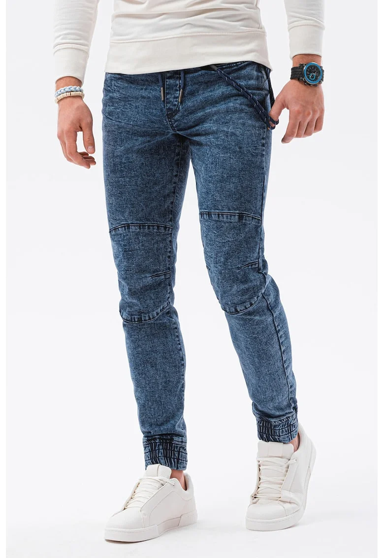Blugi jogger slim fit cu aspect decolorat, Bleumarin