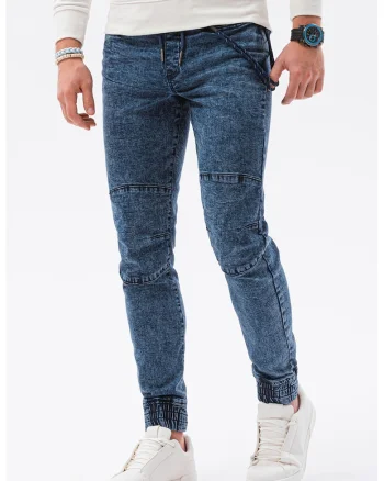 Blugi jogger slim fit cu aspect decolorat, Bleumarin