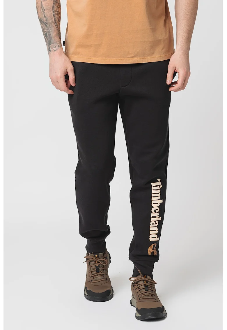 Pantaloni de trening cu talie medie si snur de ajustare in talie, Negru/Maro