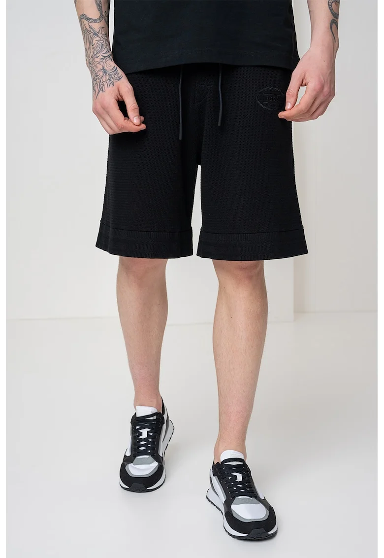 Pantaloni scurti din bumbac cu snur de ajustare Mesh Heritage, Negru