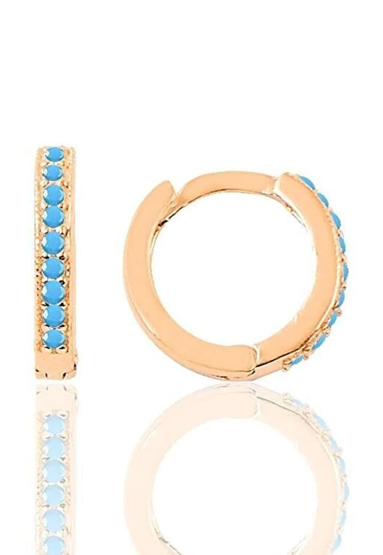 Cercei din argint 925 decorati cu zirconia, Albastru, Auriu rose/Albastru