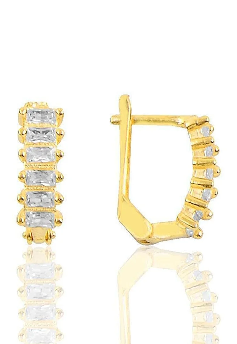 Cercei din argint 925 decorati cu pietre zirconia, Auriu/Transparent