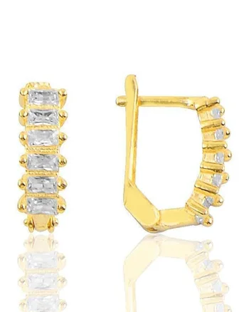 Cercei din argint 925 decorati cu pietre zirconia, Auriu/Transparent