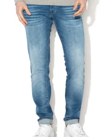 Jack&Jones, Blugi slim fit cu aspect decolorat Glenn, Albastru