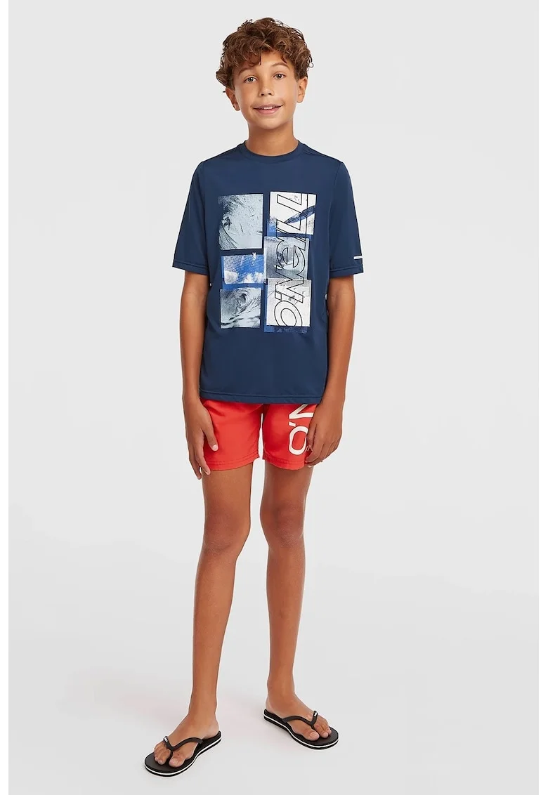 Pantaloni scurti de baie cu imprimeu logo Cali, Rosu