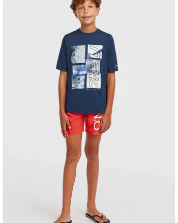Pantaloni scurti de baie cu imprimeu logo Cali, Rosu
