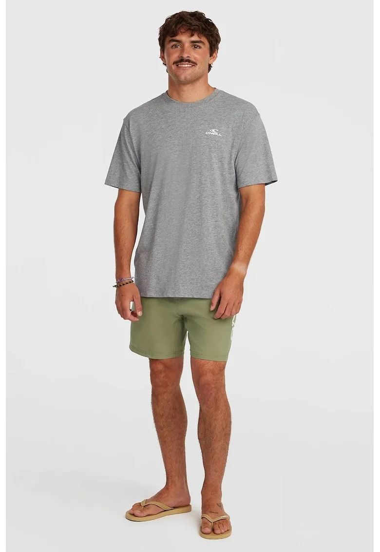 Pantaloni scurti de baie cu imprimeu logo si snur, Verde masliniu