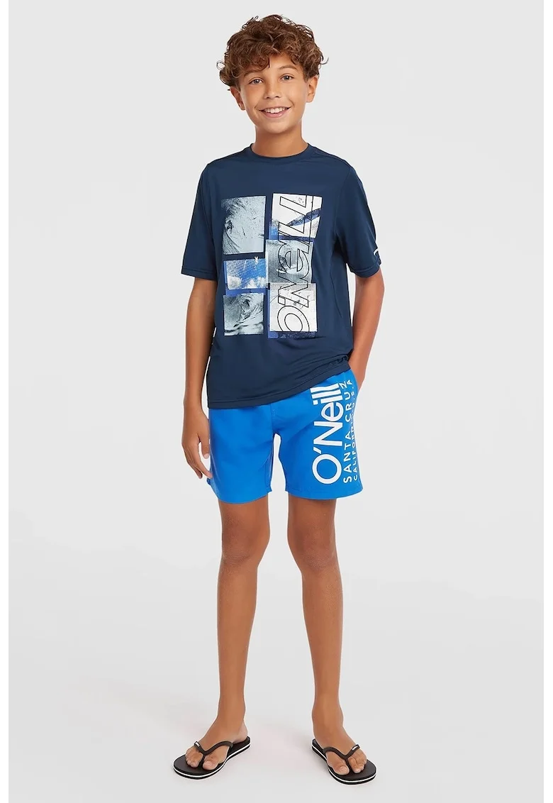 Pantaloni scurti de baie cu imprimeu logo Cali, Turcoaz