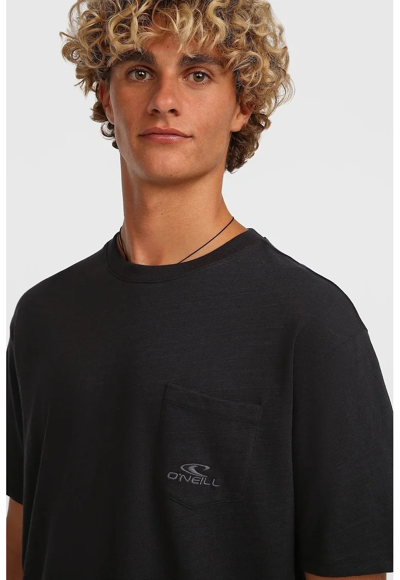 Tricou de bumbac cu buzunar pe piept Slub, Negru
