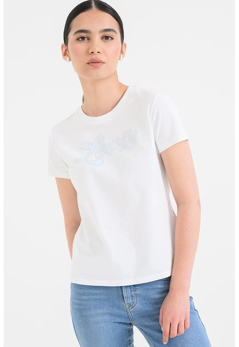 Tricou de bumbac cu decolteu la baza gatului