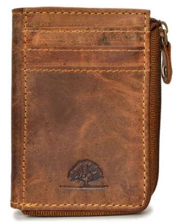 Portofel unisex piele naturala maro antichizat 8 x 10 cm, Vintage,