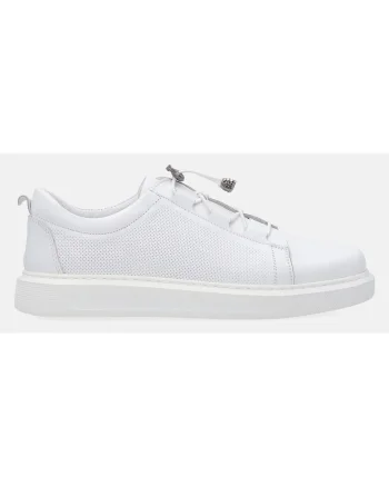 Pantofi sport din piele cu aspect perforat, Alb