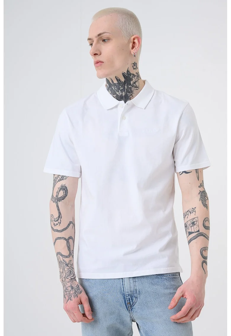 Tricou polo de bumbac cu broderie logo, Alb