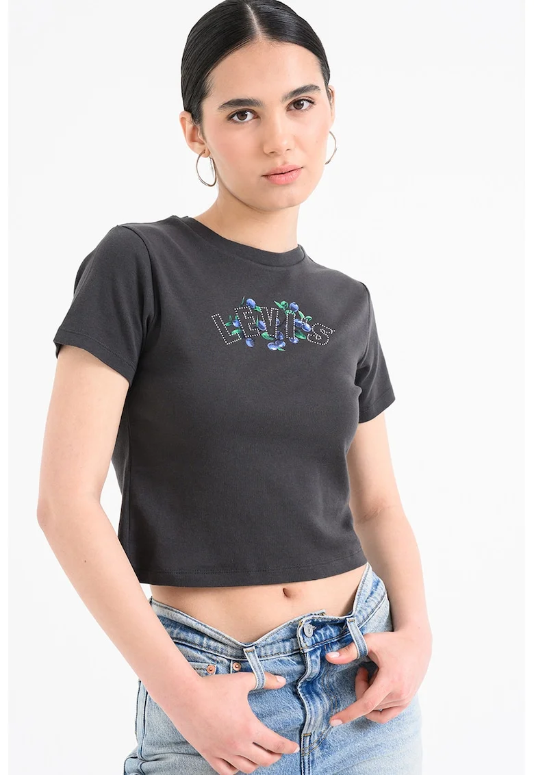 Tricou crop slim fit Essential, Albastru royal/Gri antracit/Argintiu