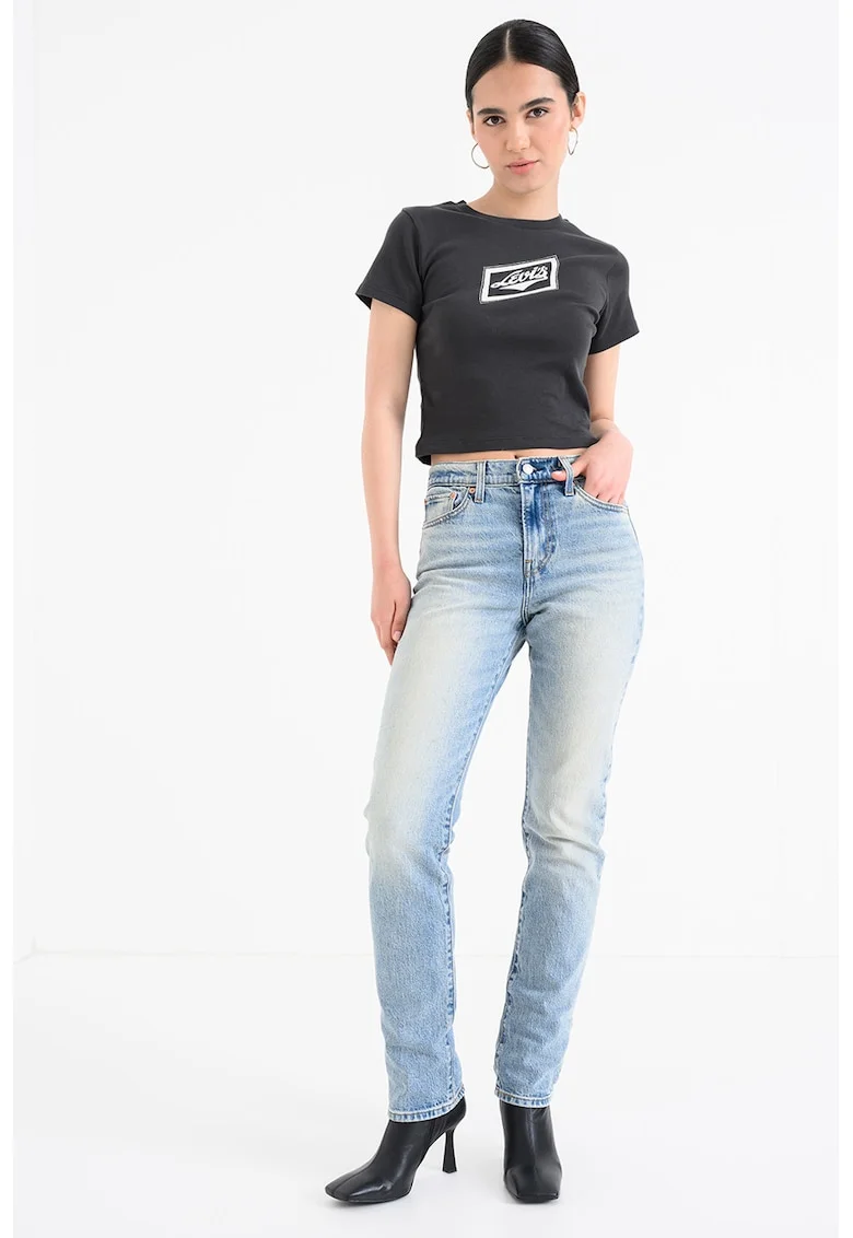 Tricou crop slim fit Essential, Alb/Gri antracit