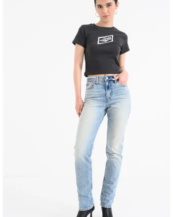 Tricou crop slim fit Essential, Alb/Gri antracit