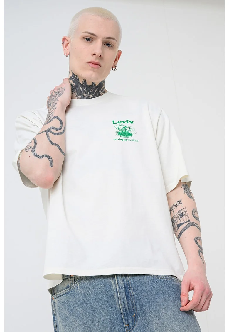 Tricou lejer cu imprimeu grafic pe partea din spate, Alb/Verde