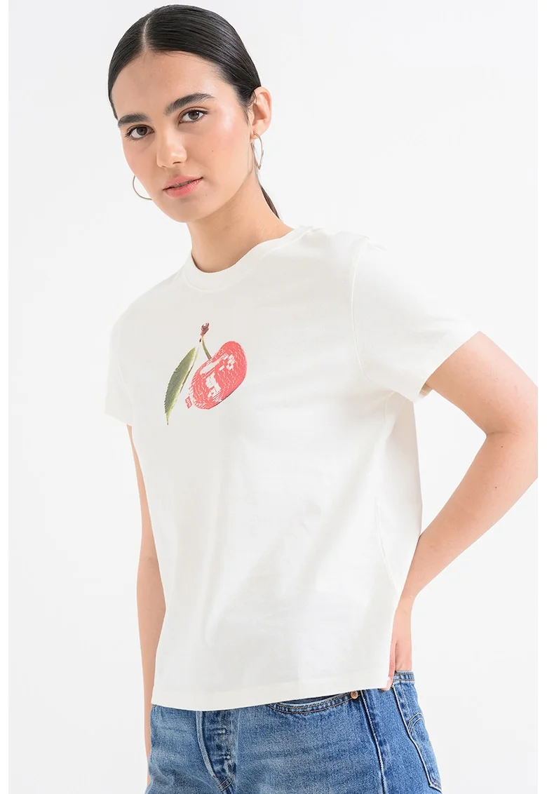 Tricou din bumbac cu decolteu la baza gatului, Rosu/Alb/Verde