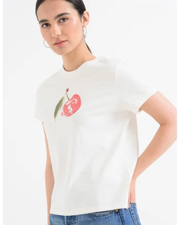 Tricou din bumbac cu decolteu la baza gatului, Rosu/Alb/Verde