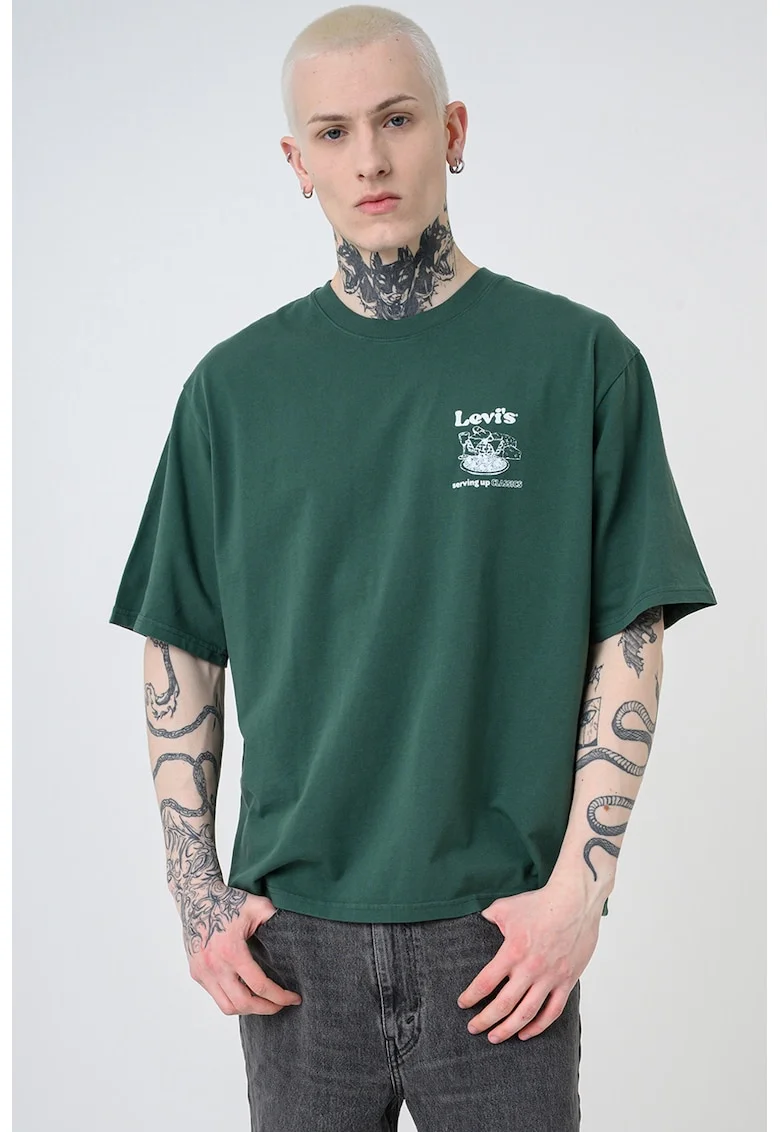 Tricou lejer cu imprimeu grafic pe partea din spate, Alb/Verde englez