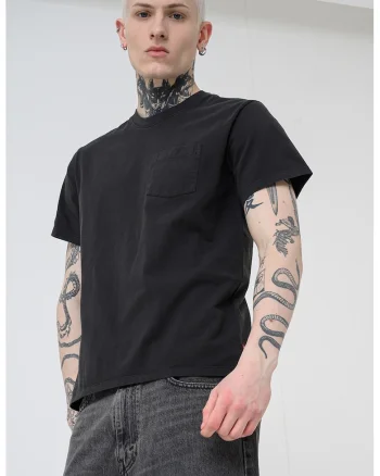 Tricou uni de bumbac cu buzunar pe piept, Negru stins