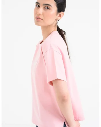 Tricou cu imprimeu si maneci cazute, Roz pastel