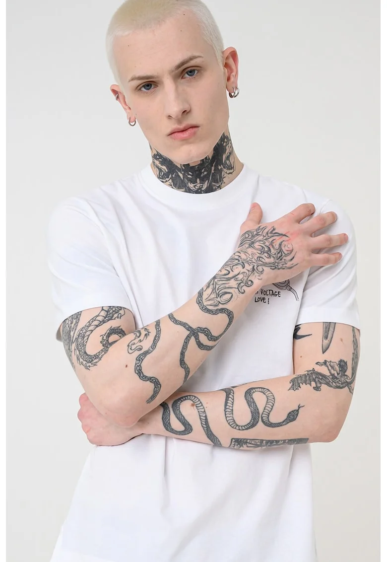 Tricou din bumbac cu imprimeu pe piept, Alb